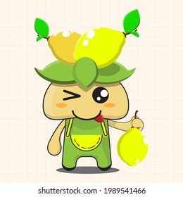 vector illustration of chibi and cute lemon mascot cartoon character, cute plant, chibi vegetable, chibi vegetables, chibi fruit, cute fruit, lemon mascot, grab lemon, adorable, cute food character.