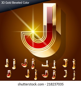 Vektorgrafik von schicker, goldener 3D-Schriftart. Buchstabe j