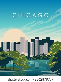 Vector illustration. Chicago, Illinois, USA. Design for poster, banner. Tourism, travel.