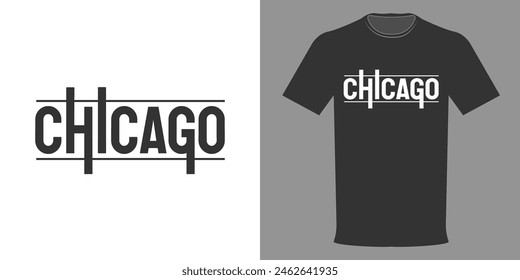 Vector illustration of a CHICAGO t-shirt in a minimalist style. Typographic print varsity college clothing