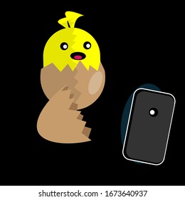 vector illustration of a chick and a cell phone