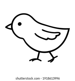 Vector illustration of a chick in doodle  style. Walking chick isolated on a white background. Contour.