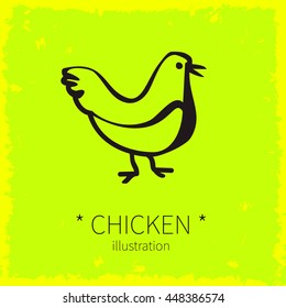 Vector illustration. Chicken bird on a yellow background.