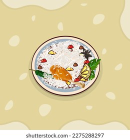 Vector Illustration Of Chicken Biryani For Asian Food, Watercolor Hi-Quality Premium Vector Design. Creative Minimal Biryani Illustrations With Watercolor.