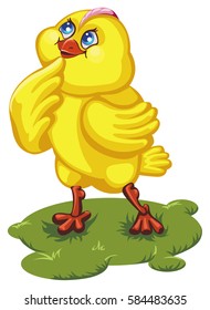 Vector illustration of a chicken. Cartoon character cheerful yellow chick. Easter illustration.