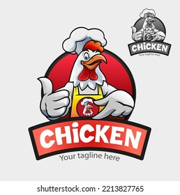 Vector illustration, chicken cartoon as a symbol or mascot fried chicken restaurant.