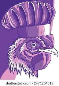 Vector illustration of chicken chef on white background