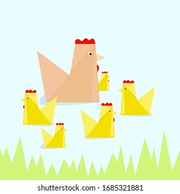 Vector illustration. Chicken with chickens.