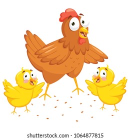 Vector Illustration Of Chicken And Chicks