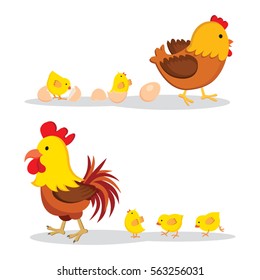 Ilustración vectorial de pollo y pollitos