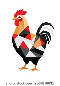 Vector illustration of a chicken created with simple geometric shapes in a minimalist style. The clean and modern design highlights simplicity, making it ideal for contemporary projects