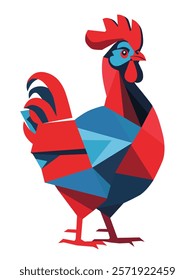 Vector illustration of a chicken designed with simple geometric shapes—triangles and squares. Perfect for modern designs, creative projects, and artistic concepts.