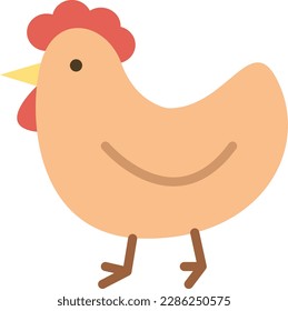 Vector illustration of a chicken or hen. Children's drawing of farm animal. Small red crested hen.