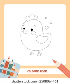 Vector illustration of chicken isolated on white background. For kids coloring book.