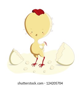 Vector illustration of a chicken just come out of an egg