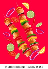 vector illustration of chicken kabab. 