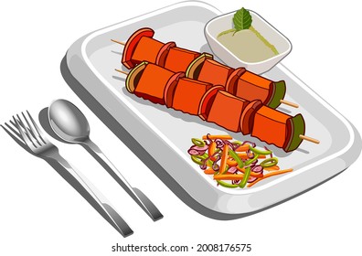 Vector illustration of Chicken Kebab or Teriyaki chicken