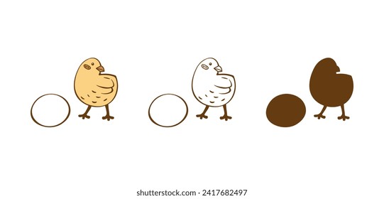 Vector illustration of chicken, kupitsa, egg. Rural development concept. The process of life. Picture on an isolated background. EPS10