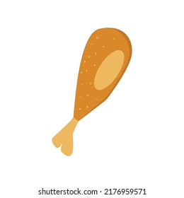 Vector illustration of a chicken leg drawn in cartoon style. Isolated on white background.