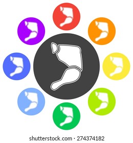 Vector illustration of chicken leg icon on white background. Flat style. Circle.