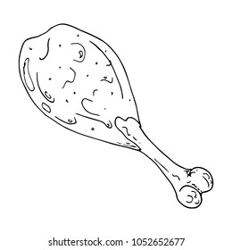 Vector illustration of a chicken leg. Roasted chicken. Hand drawn fried chicken.