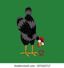 vector illustration. a chicken looking at a worm that took the form of heart
