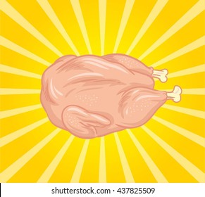 Vector illustration of chicken meat with yellow burst background