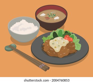 vector illustration of chicken nan ban set meal