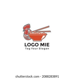 vector illustration of chicken noodle logo with bowl, noodles, chopsticks and chicken head