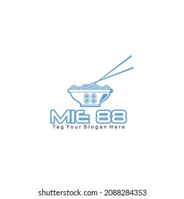 vector illustration of chicken noodle logo with bowl, noodles and chopsticks.