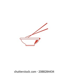 vector illustration of chicken noodle logo with bowl, noodles and chopsticks.