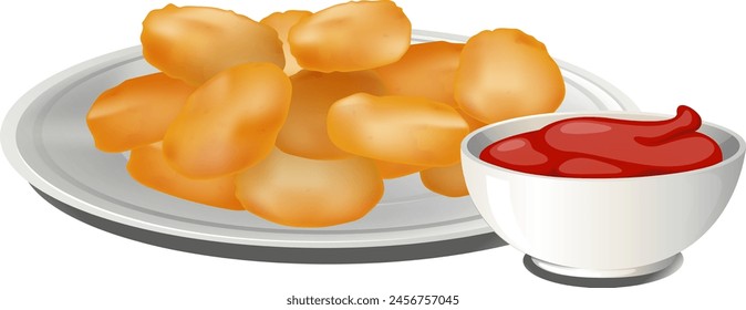 Vector illustration of chicken nuggets on a plate.