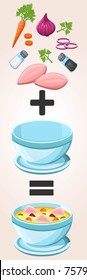 Vector illustration of chicken soup recipe