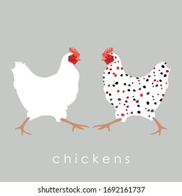 Vector illustration with a chicken. Stylized white chicken.