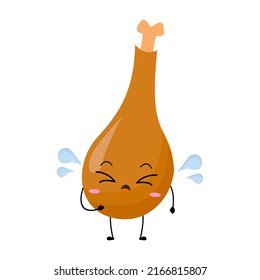 Ilustración vectorial del muslo de pollo con expresión linda, muslo de pollo aislado en fondo blanco, estilo simple mínimo, colección de mascotas, emoticono. triste, llorar