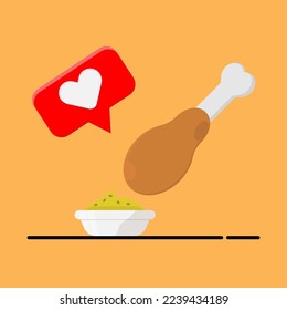 vector illustration of chicken thigh with sauce.
