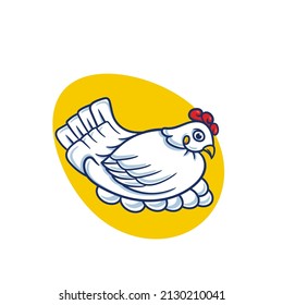 Vector illustration of chicken warming eggs in white background