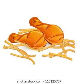 Vector Illustration of Chicken Wings and French Fries