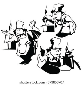 Vector illustration of chief cooker made in flat vector style. Cafe and restaurant design element. Cook characters. Isolated objects on white background.