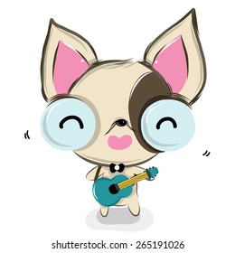 vector illustration of chihuahua-singing cartoon drawing style