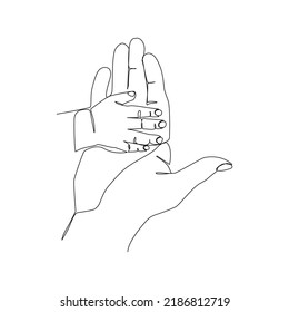 Vector illustration of child and adult hands drawn in line art style
