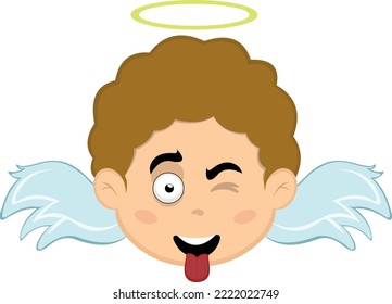 Vector illustration of a child angel cartoon winking and with his tongue out