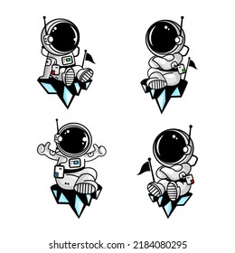 vector illustration of a child astronaut cartoon sitting relaxed on a space rock