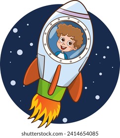 Vector Illustration Of child astronaut feels happy in space