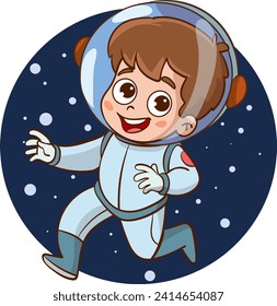 Vector Illustration Of child astronaut feels happy in space