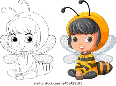 Vector illustration of a child in bee costume