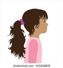 Vector illustration of child by profile. Symbol of girl and childhood.