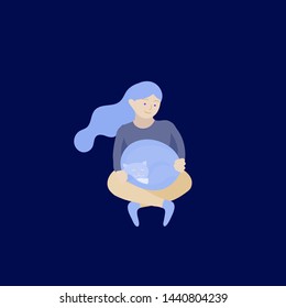 Vector illustration of child with cats and dog. Happy, funny kids playing, love and taking care of kittens, pet animals in flat cartoon style.