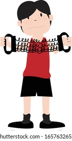 Vector Illustration of a Child with Chest Expander, Bow