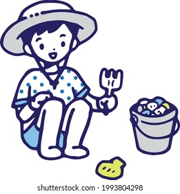 Vector illustration of a child clamming